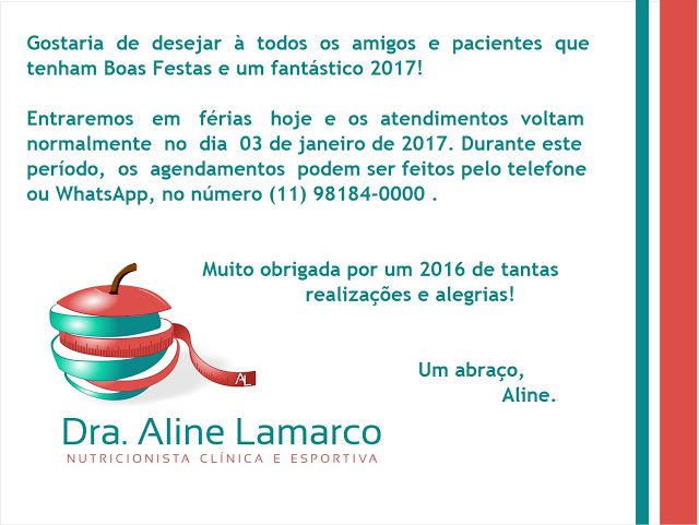 Boas festas! Feliz 2017! Nutricionista alphaville. Aline Lamarco